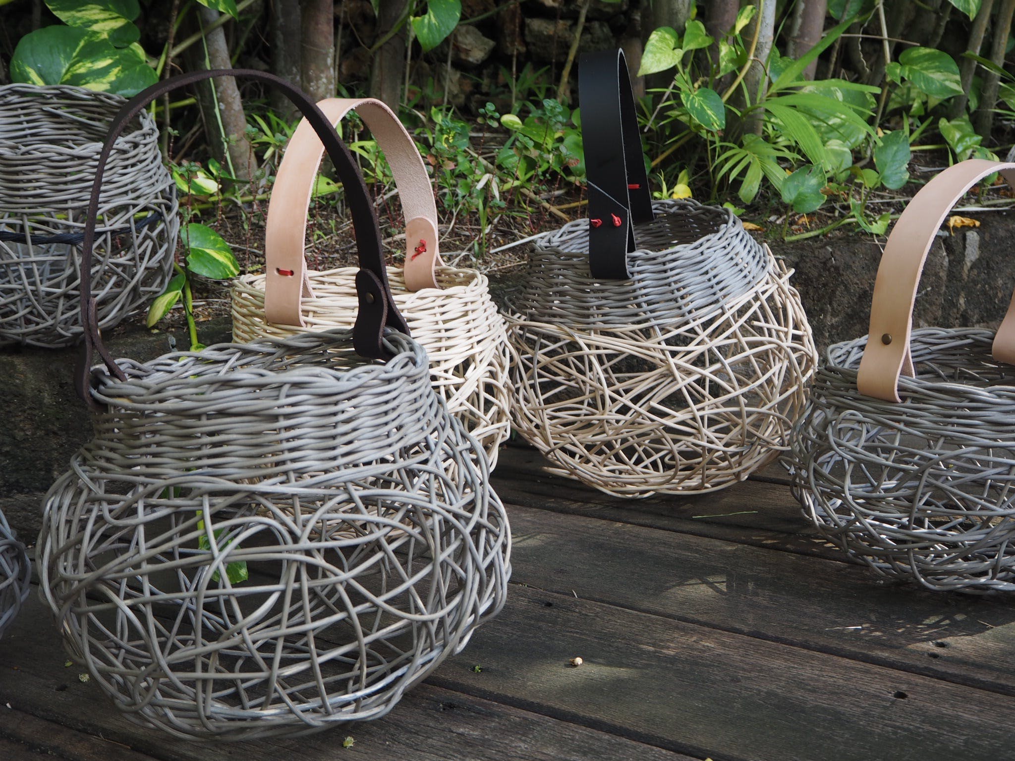 Weaving Woven Basket with Leather Handle - Pubs Sydney