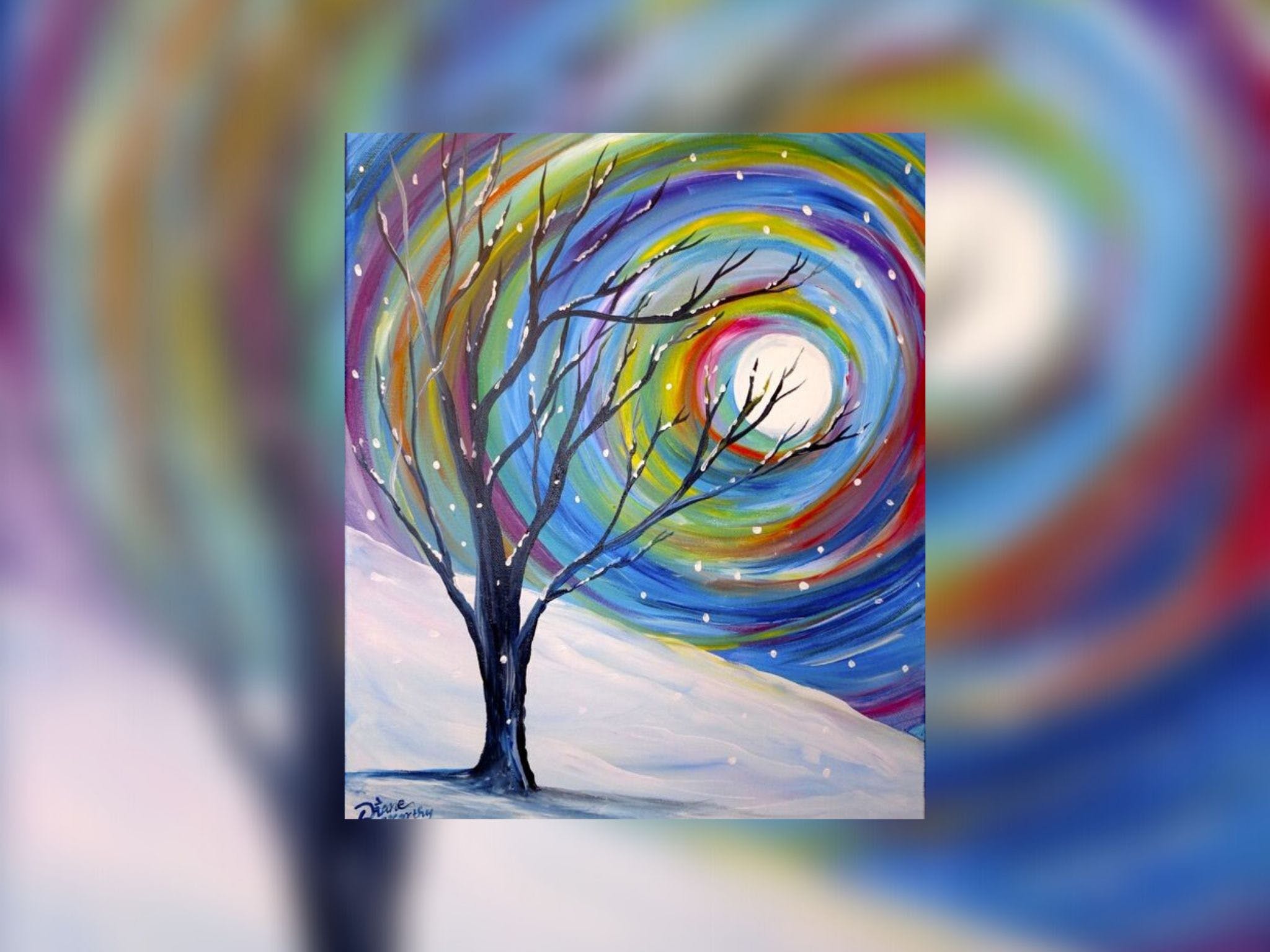 Grab a glass of wine and learn to paint 'Rainbow Snow'